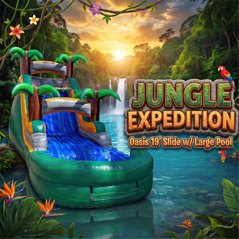 Jungle Expedition Oasis 19 foot water slide with large pool